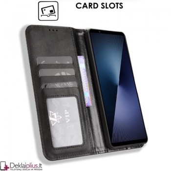 Dirbtinės odos atverčiamas dėklas su skyreliais - juodas (Sony Xperia 1 VII) Dirbtinės odos atverčiamas dėklas su skyreliais - juodas (Sony Xperia 1 VII)